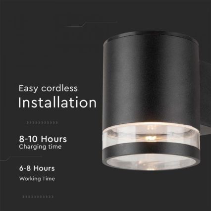 Luminária de parede solar LED para exterior LED/1W/3,7V 3000K IP54 1200 mAh preta