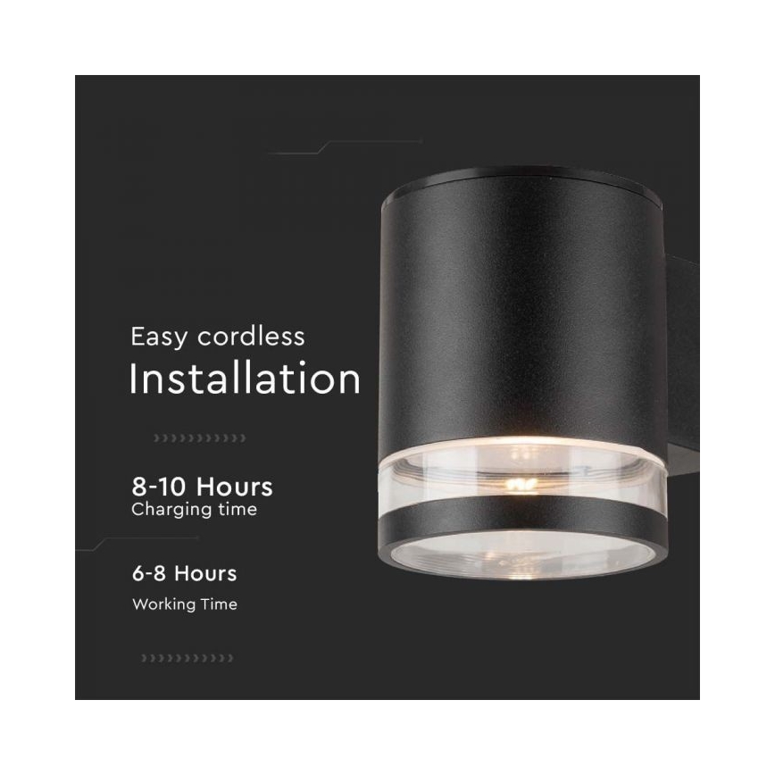 Luminária de parede solar LED para exterior LED/1W/3,7V 3000K IP54 1200 mAh preta