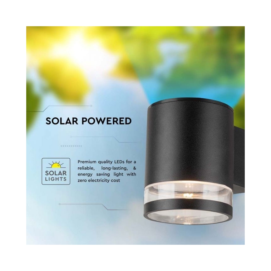 Luminária de parede solar LED para exterior LED/1W/3,7V 3000K IP54 1200 mAh preta