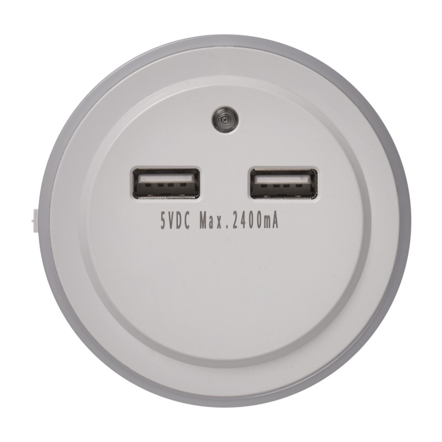 LED Luz noturna para tomada com fotossensor+2xUSB 3xLED/0,3W/230V