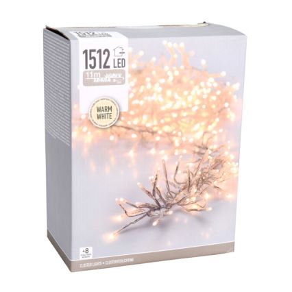 LED Luzes de Natal para exterior 1512xLED/230V/8 funções 14 m IP44 branco quente