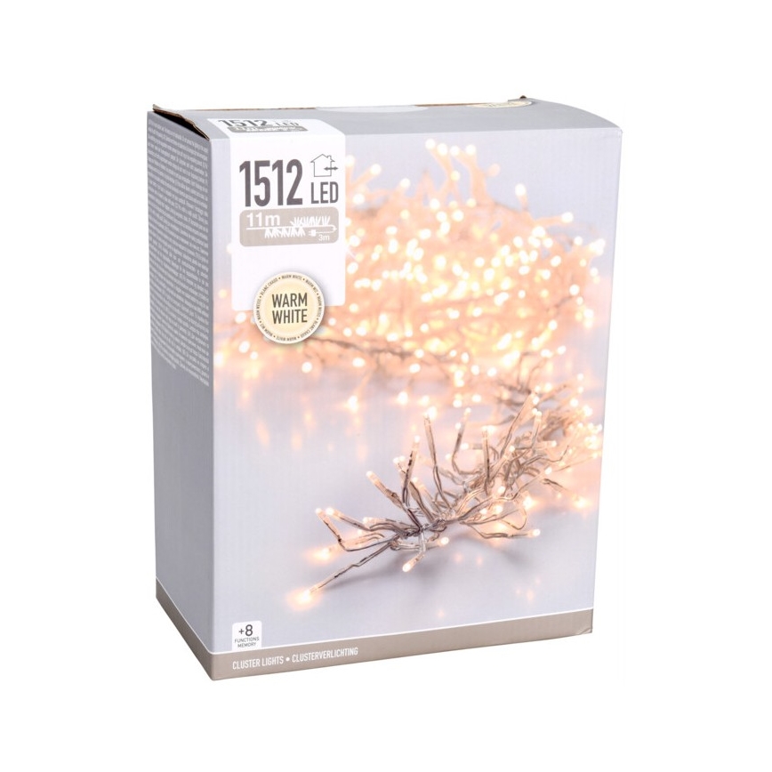 LED Luzes de Natal para exterior 1512xLED/230V/8 funções 14 m IP44 branco quente