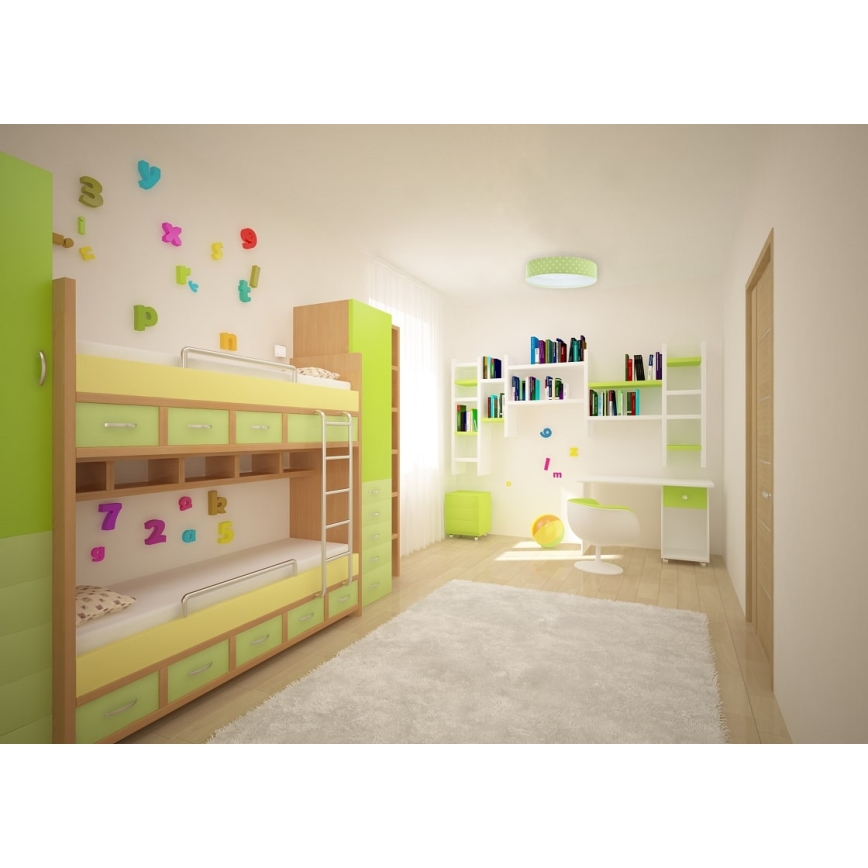 Luminária de teto infantil LED GALAXY KIDS LED/24W/230V bolinhas verde/branco