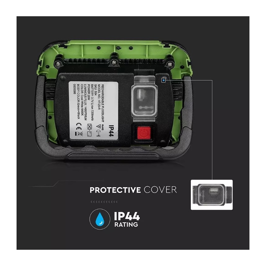 LED Regulação recarregável holofote SAMSUNG CHIP + função SOS LED/10W/3,7V/USB IP44 4000K 3600 mAh verde