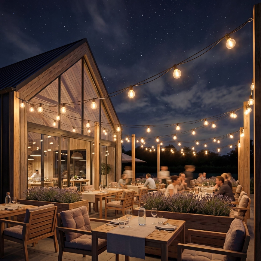 Cordão decorativo LED regulável para exterior 36xE12/1W/24/230V 22,35 m IP65 preto + comando remoto