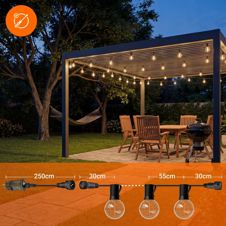 Cordão decorativo LED regulável para exterior 36xE12/1W/24/230V 22,35 m IP65 preto + comando remoto