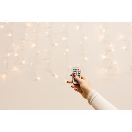 Cortina LED regulável para exterior CURTAIN 360xLED/8,4W/230V 2x2 m IP44 branco quente + comando remoto