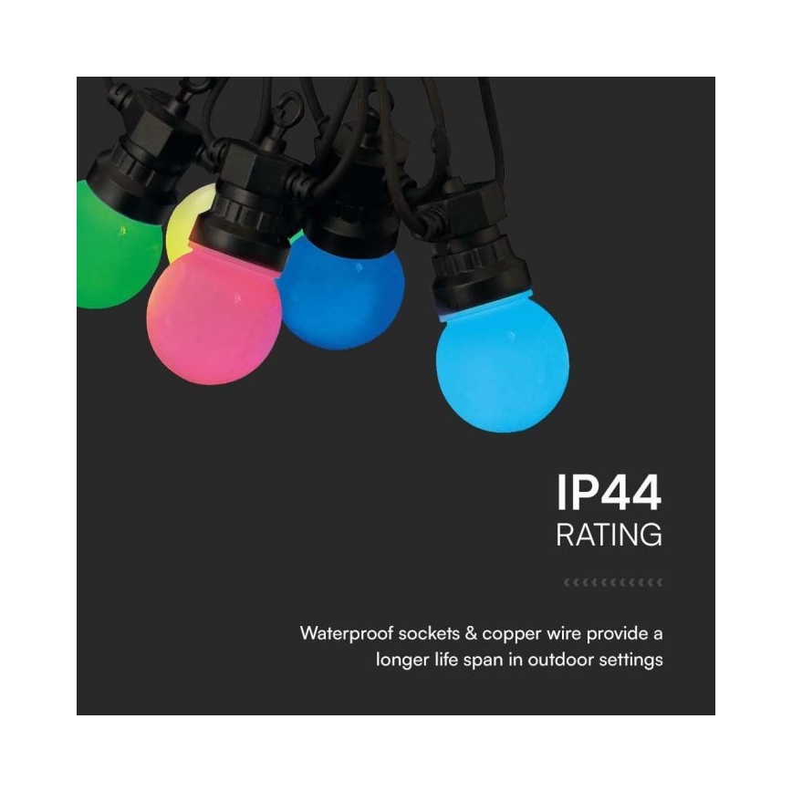 LED RGB Corrente exterior STRING 13 m 15xLED/0,5W/230V IP44 + controlo remoto