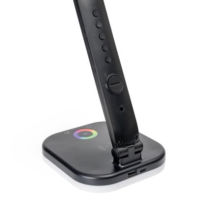 LED RGBW Candeeiro regulável com carregamento sem fios, ecrã, Porta USB LCD MAGNUS LED/6W/5V 3000-6500K preto