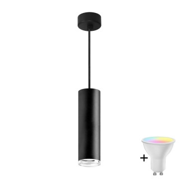 LED RGBW dimerizável lustre de casa de banho suspenso por cabo TURYN 1xGU10/4,8W/230V 3000K IP44 preto + controlo remoto