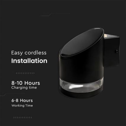 Luminária de parede solar LED para exterior LED/1W/3,7V 3000K IP54 1200 mAh preta