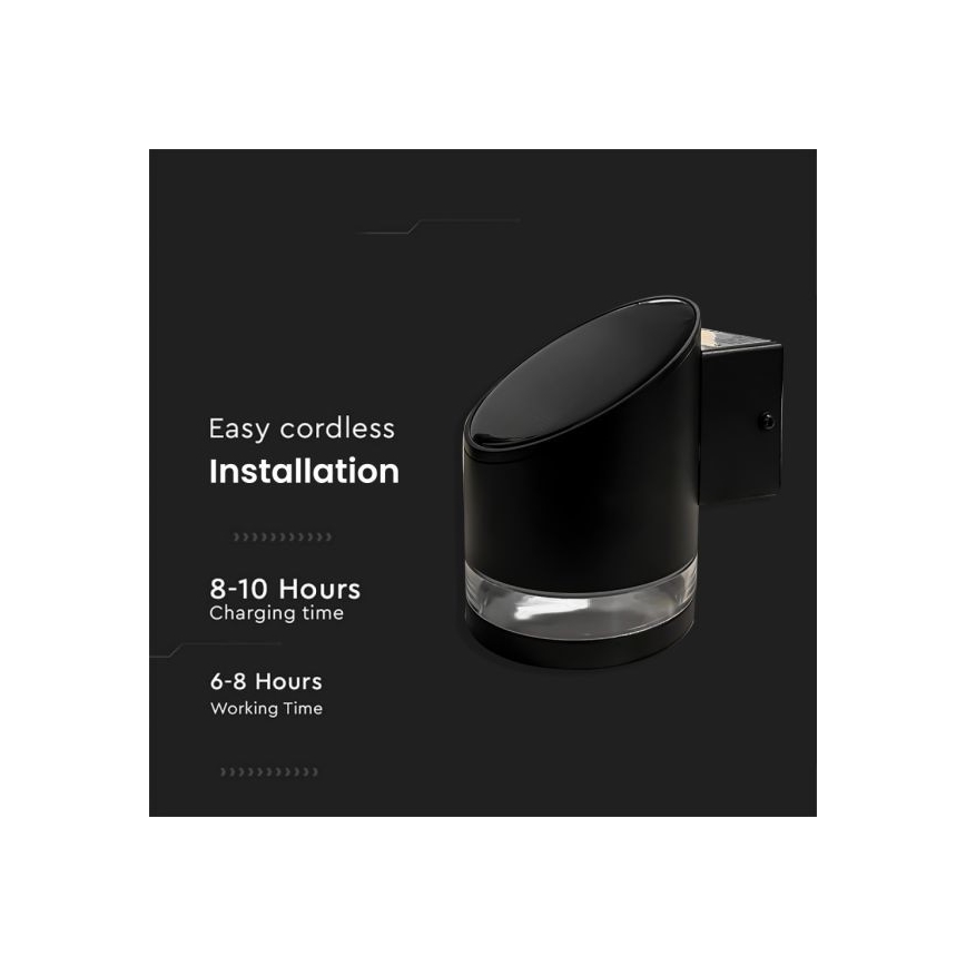 Luminária de parede solar LED para exterior LED/1W/3,7V 3000K IP54 1200 mAh preta