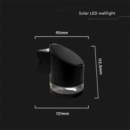 Luminária de parede solar LED para exterior LED/1W/3,7V 3000K IP54 1200 mAh preta
