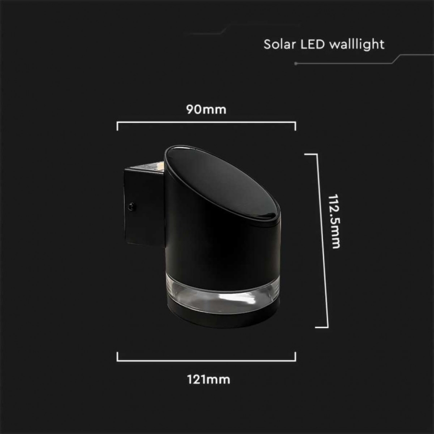Luminária de parede solar LED para exterior LED/1W/3,7V 3000K IP54 1200 mAh preta