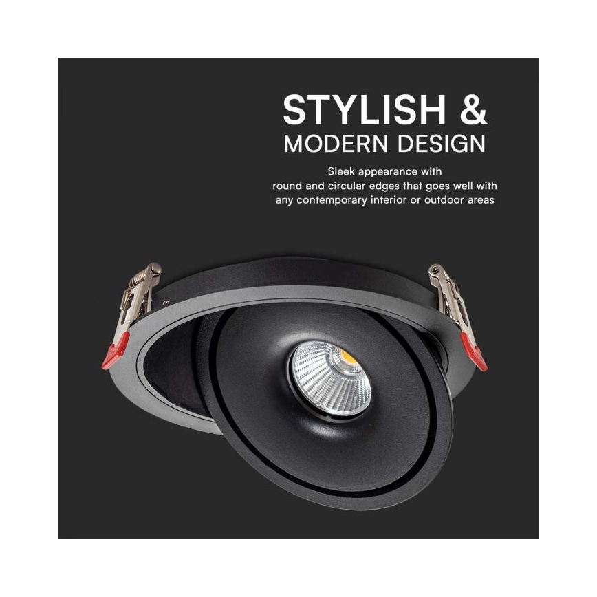 Luminária de embutir LED spot LED/20W/230V 3000/4000/6400K diâmetro 16,5 cm preta