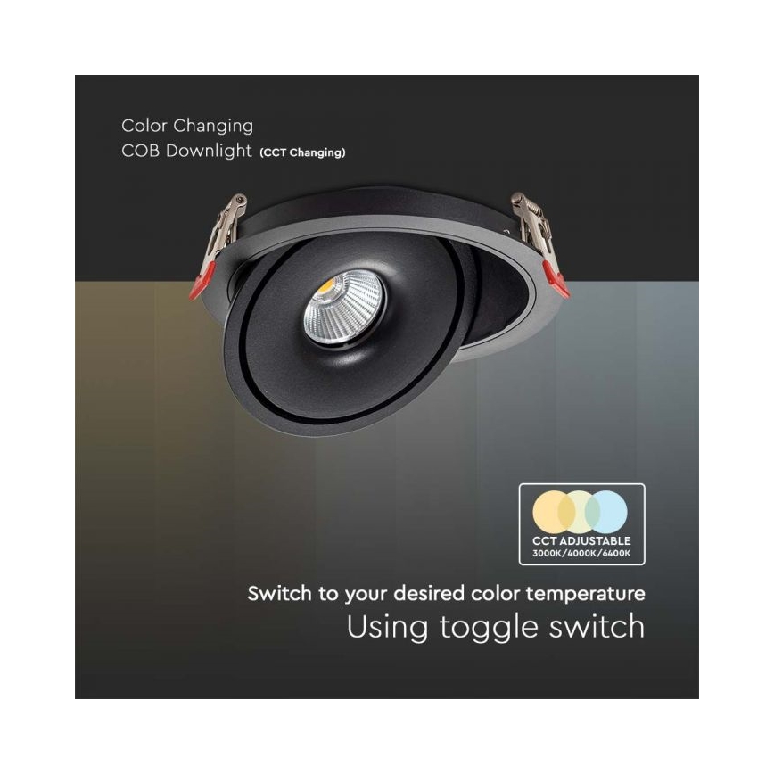 Luminária de embutir LED spot LED/20W/230V 3000/4000/6400K diâmetro 16,5 cm preta