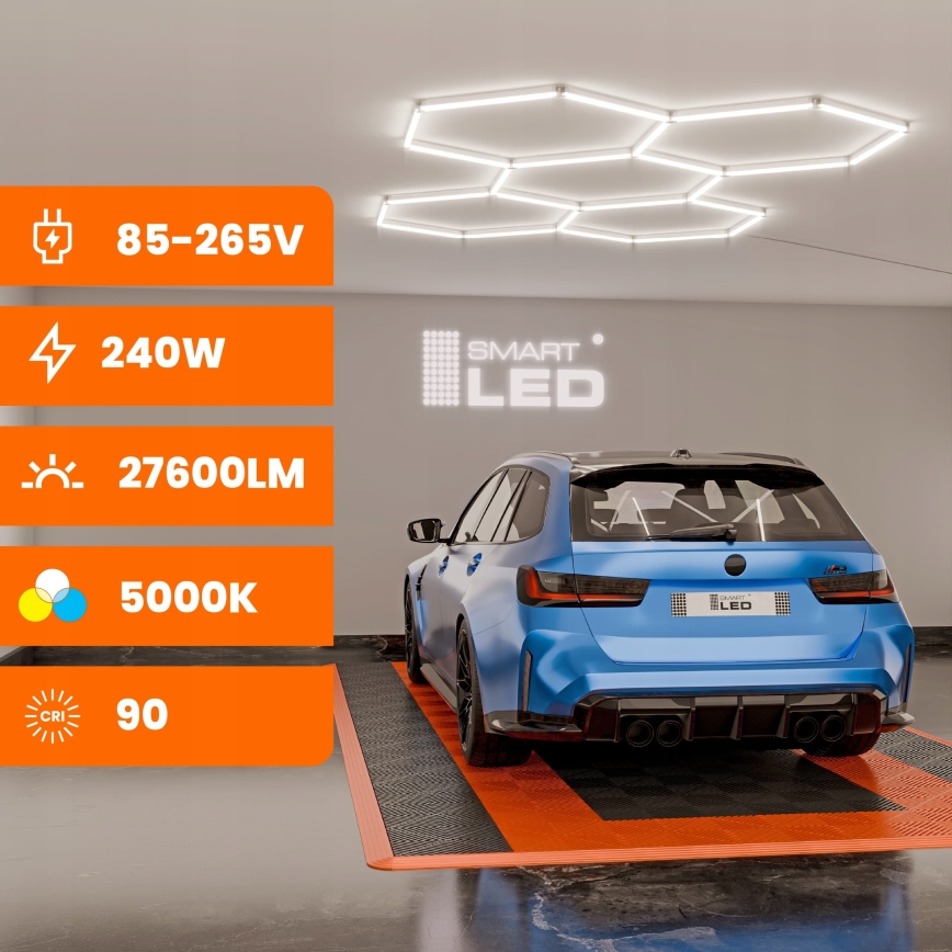 Candeeiro de teto LED regulável HEXAGON LED/240W/85-265V 5000K 298x209 cm IRC 90 IP54 branco