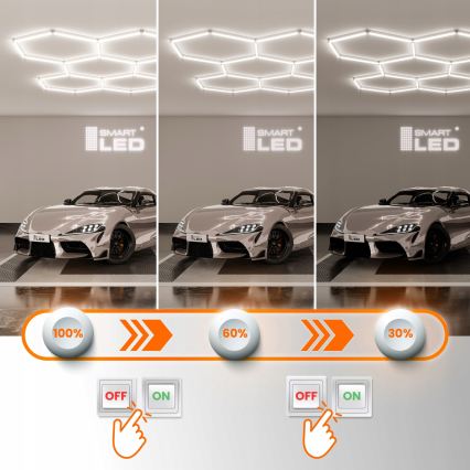 Candeeiro de teto LED regulável HEXAGON LED/240W/85-265V 5000K 298x209 cm IRC 90 IP54 branco