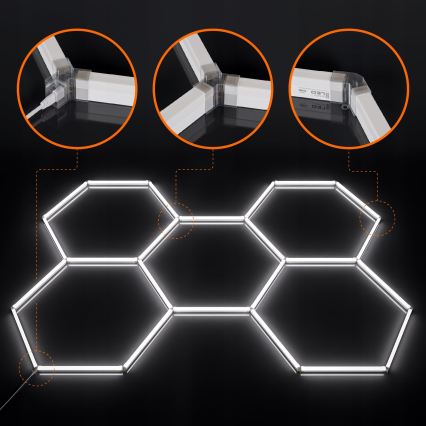 Candeeiro de teto LED regulável HEXAGON LED/240W/85-265V 5000K 298x209 cm IRC 90 IP54 branco