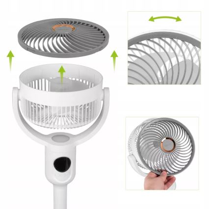 LED Ventilador de pé recarregável com iluminação LED LED/4,8W/5V USB 7200 mAh branco + controlo remoto
