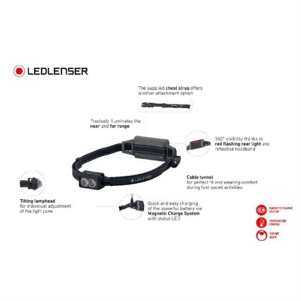 Ledlenser NEO5R - Lanterna frontal LED regulável recarregável LED/1800 mAh IP54 600 lm 35 h preta