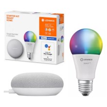 Ledvance - Altifalante inteligente Google Nest Mini + Lâmpada LED RGBW com regulação SMART+ A60 E27/60W/230V