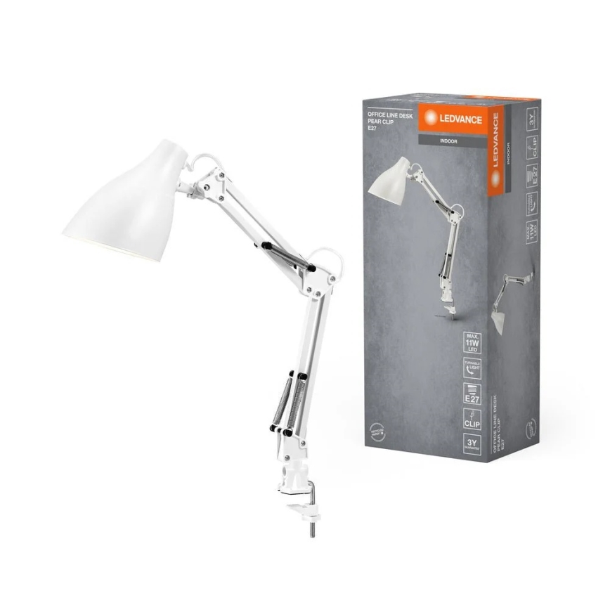 Ledvance - Candeeiro de mesa com clipe PEAR 1xE27/11W/230V branco
