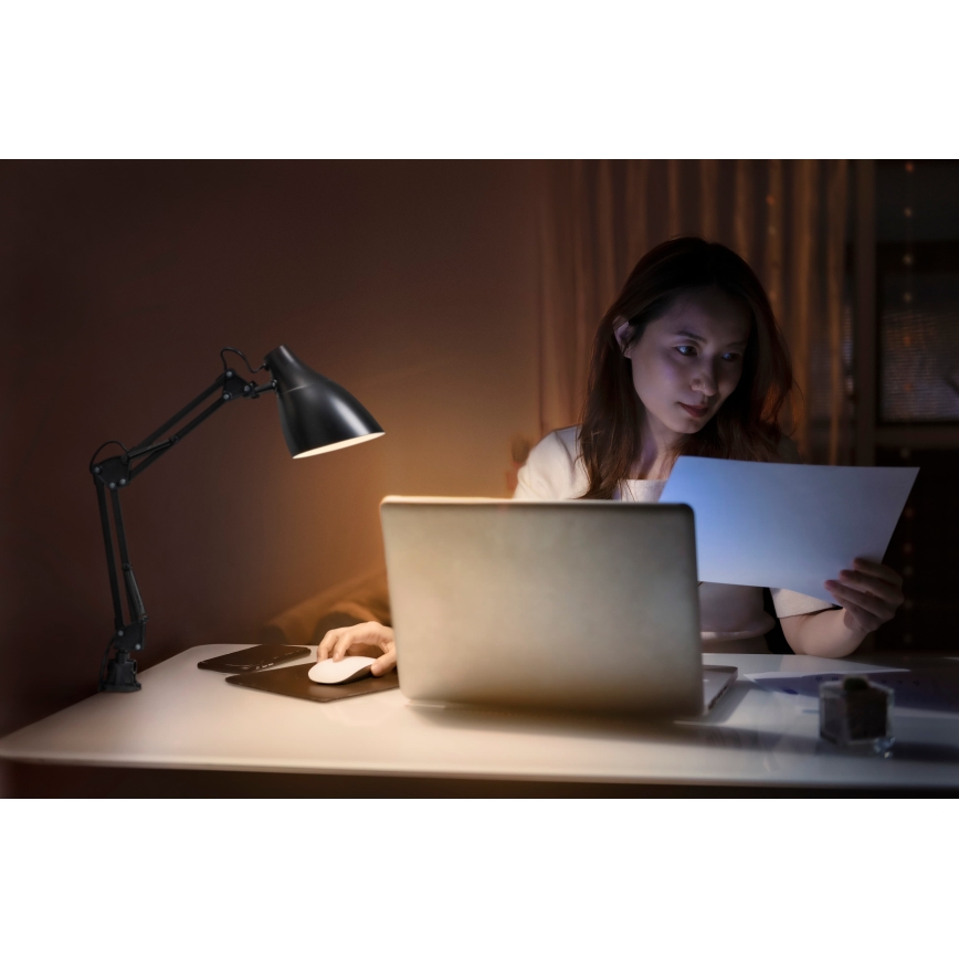Ledvance - Candeeiro de secretária com grampo OFFICE LINE 1xE27/11W/230V preto