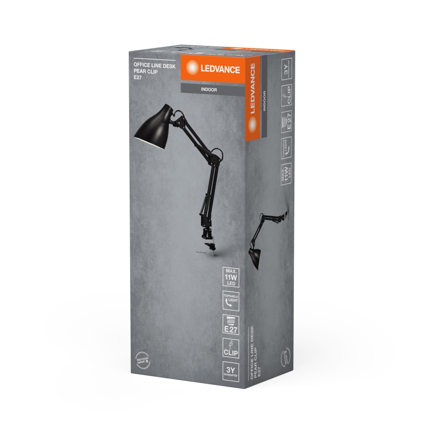 Ledvance - Candeeiro de secretária com grampo OFFICE LINE 1xE27/11W/230V preto