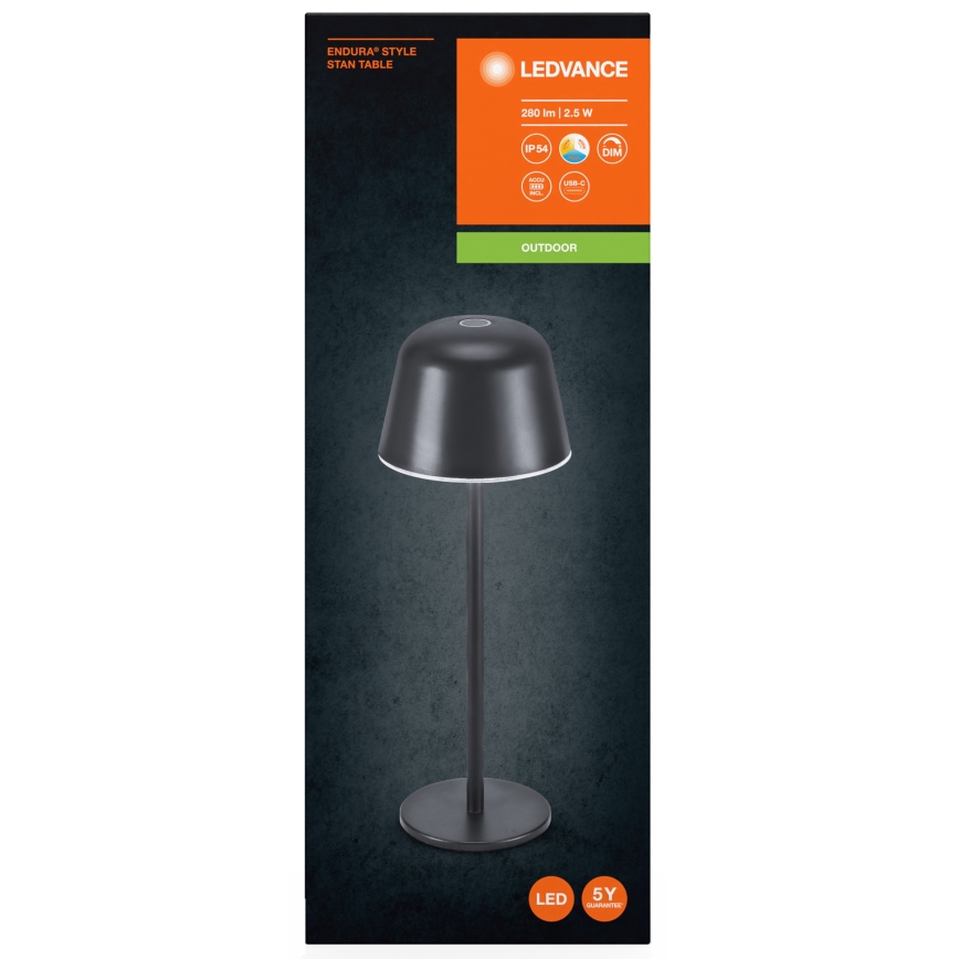 Ledvance - Candeeiro LED recarregável de exterior regulável TABLE LED/2,5W/5V IP54 preto