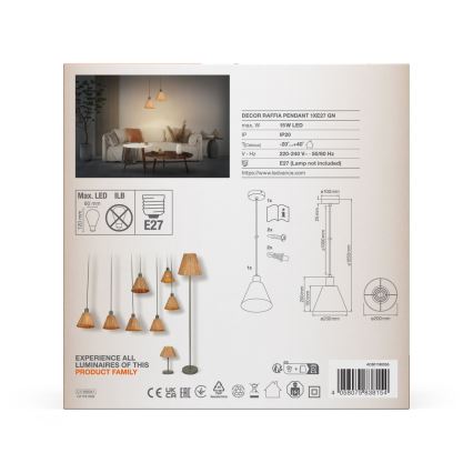 Ledvance - Candeeiro suspenso DECOR RAFFIA 1xE27/15W/230V