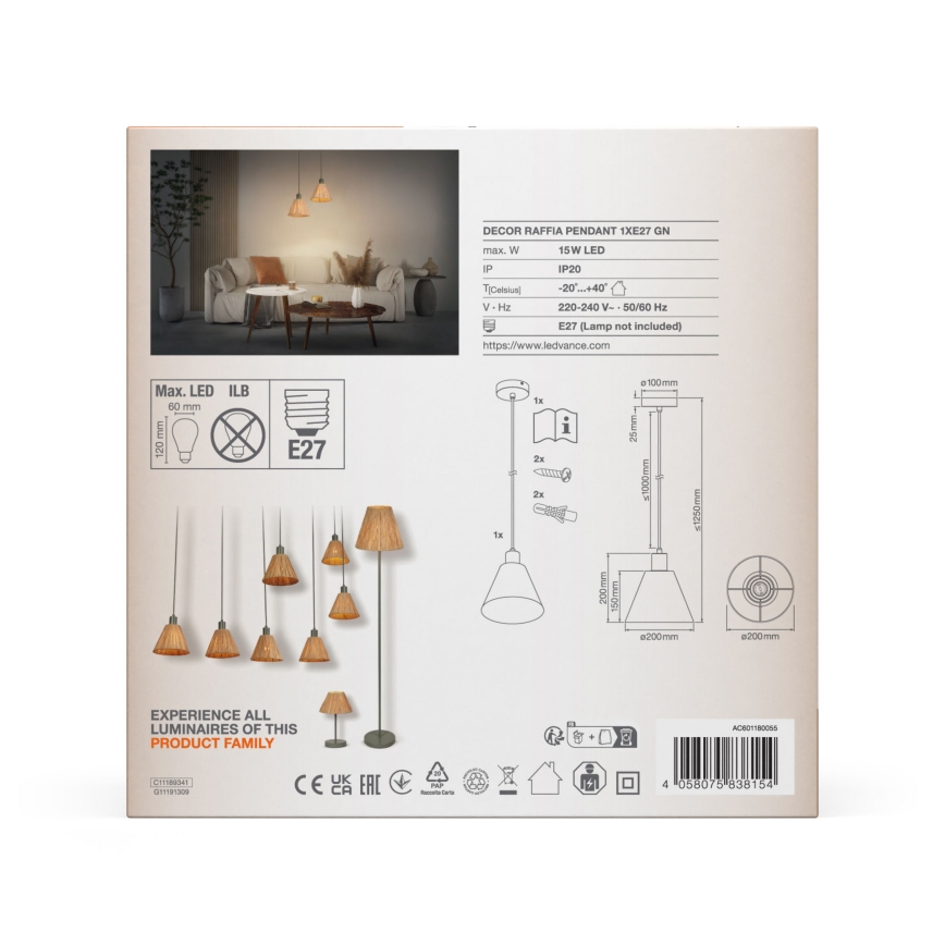 Ledvance - Candeeiro suspenso DECOR RAFFIA 1xE27/15W/230V