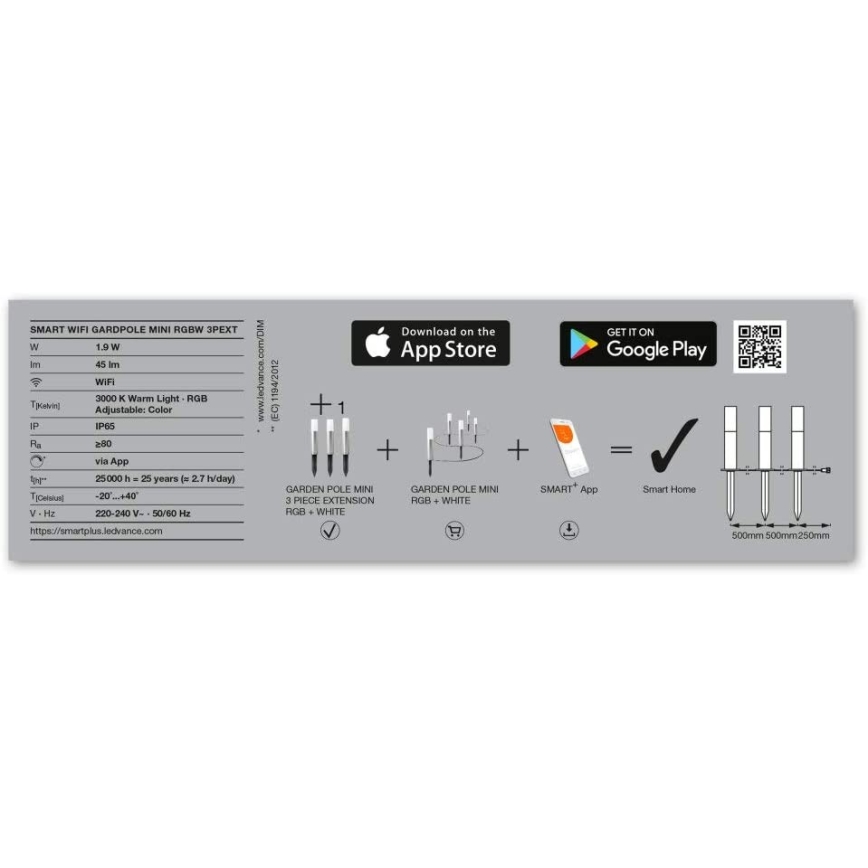 Ledvance - CONJUNTO de extensão 3x Candeeiro exterior LED RGBW SMART+ MINI 3xLED/1,9W/230V IP44 Wi-Fi