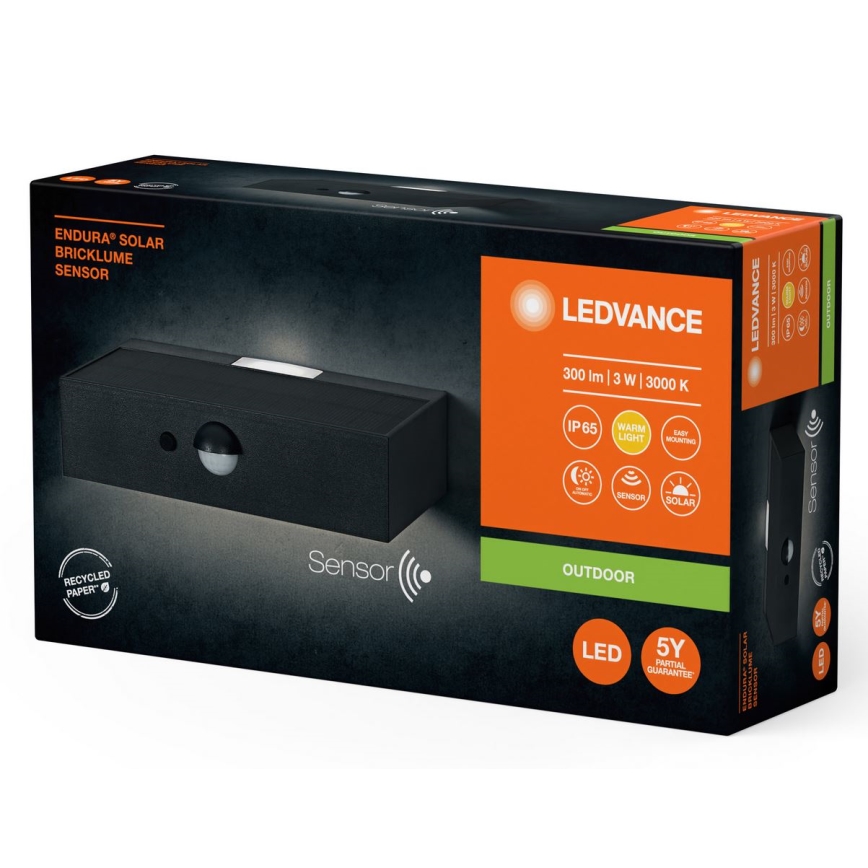 Ledvance - Luminária de parede solar LED com sensor de movimento e crepúsculo ENDURA SOLAR LED/3W/4,2V 1200 mAh IP65