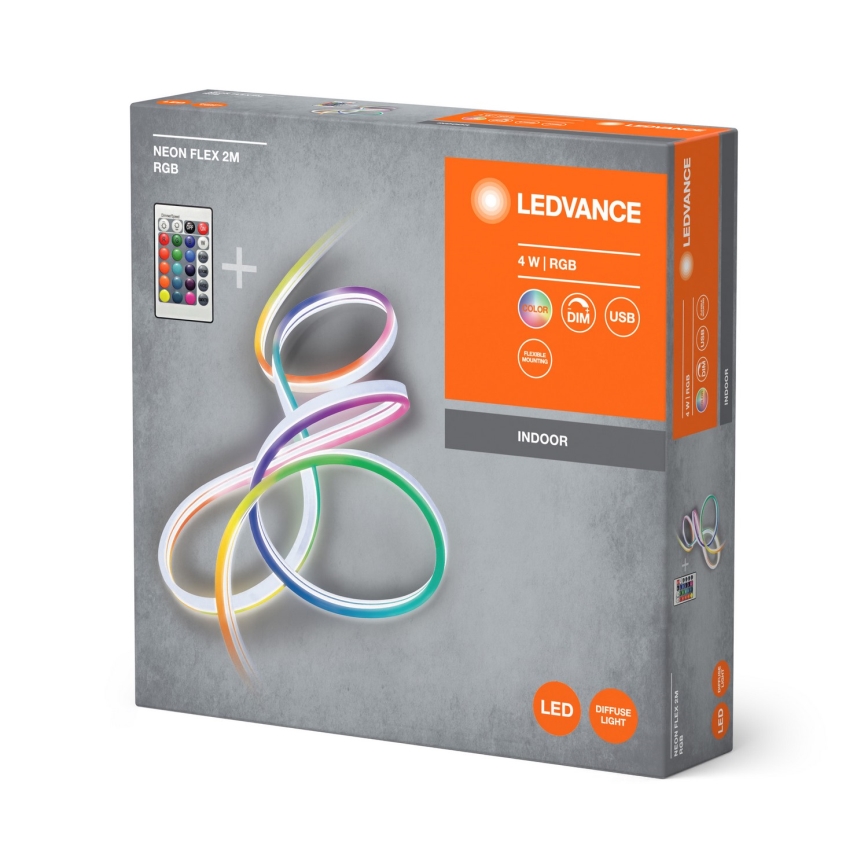 Ledvance - Fita LED RGBW Regulável NEON FLEX 2,1m LED/4W/5V + comando à distância