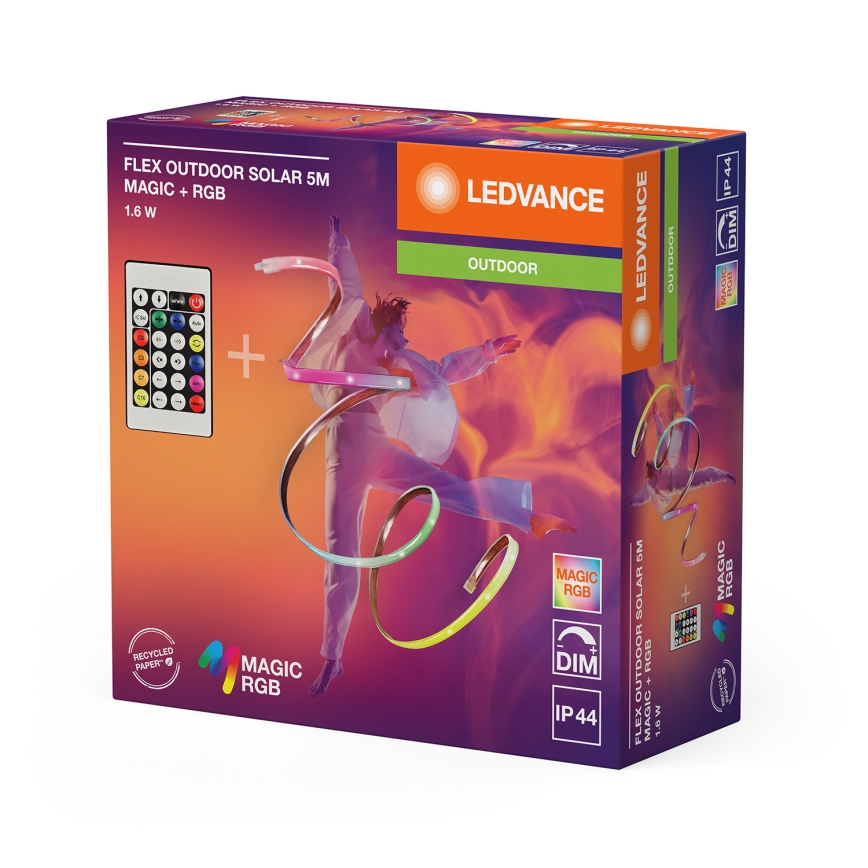 Ledvance - Tira solar LED RGB regulável FLEX MAGIC 5 m LED/1,6W/3,7V 2000 mAh IP44 + comando remoto