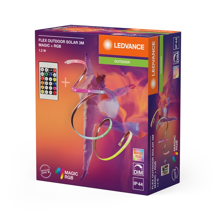 Ledvance - Fita solar LED RGB dimerizável FLEX MAGIC 3 m LED/1,2W/3,7V 2000 mAh IP44 + controlo remoto