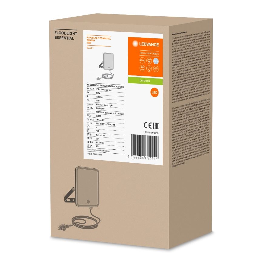 Ledvance - LED Holofote exterior de parede com sensor FLOODLIGHT LED/20W/230V IP65