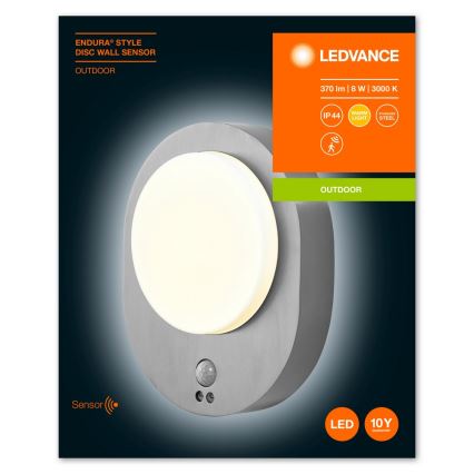 Ledvance - Iluminação de parede exterior LED com sensor DISC LED/8W/230V IP44