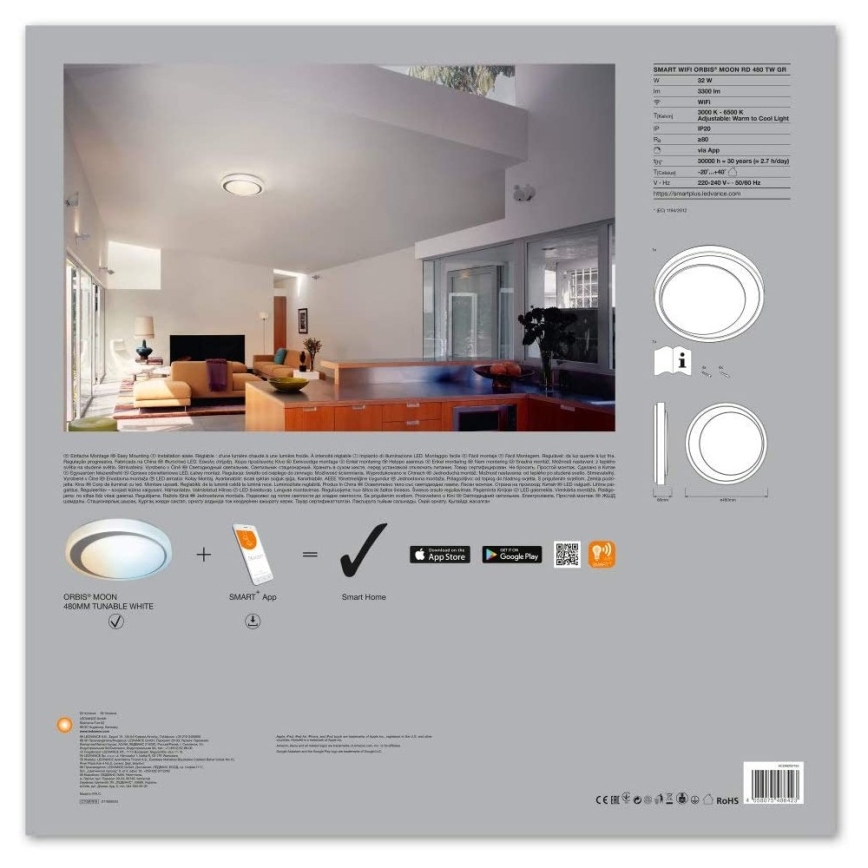 Ledvance - Iluminação LED com regulação SMART+ MOON LED/32W/230V 3,000K-6,500K Wi-Fi