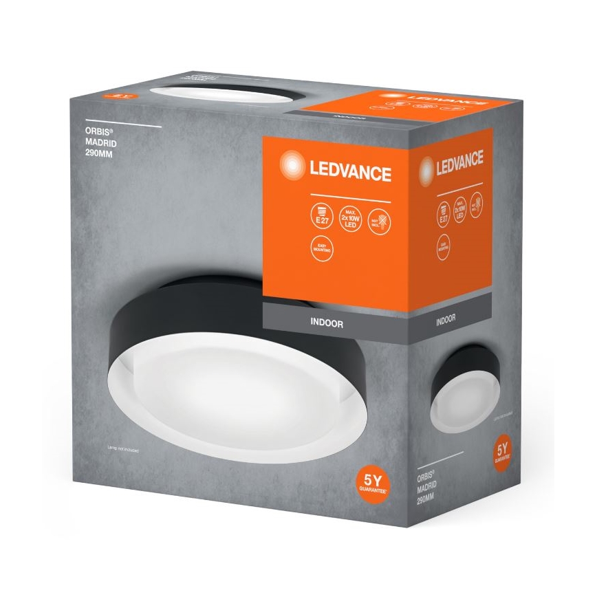 Ledvance - Iluminação de teto ORBIS MADRID 2xE27/10W/230V preto