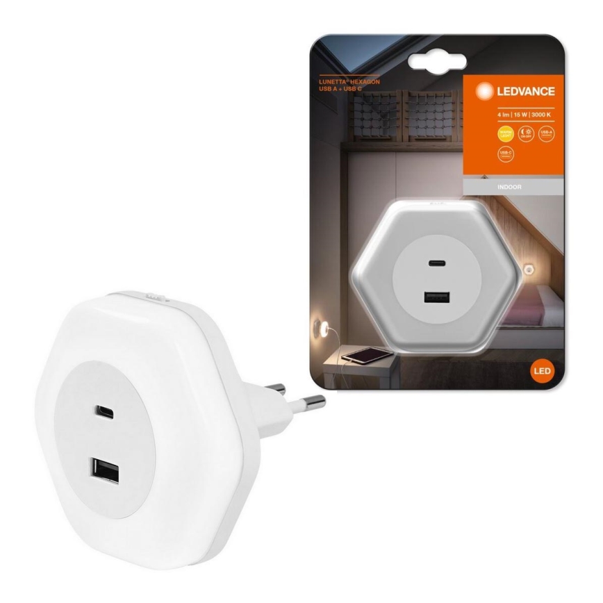 Ledvance - Iluminação de tomada de navegação LED com USB LUNETTA LED/15W/230V