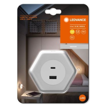 Ledvance - Iluminação de tomada de navegação LED com USB LUNETTA LED/15W/230V
