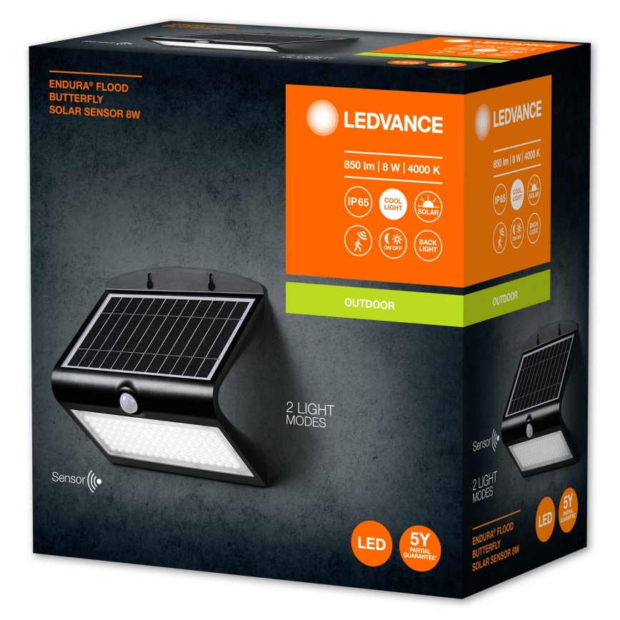 Ledvance - Candeeiro de parede LED solar com sensor de movimento e anoitecer BORBOLETA LED/8W/3,7V 2000 mAh IP65