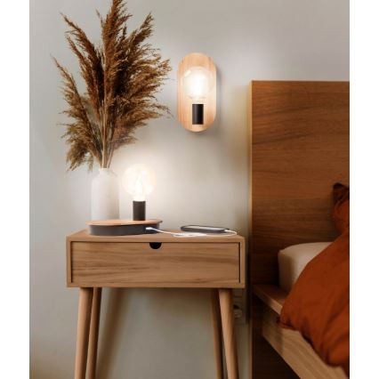 Ledvance - Lâmpada de mesa tátil com conector USB DECOR WOOD 1xE27/8W/230V em borracha