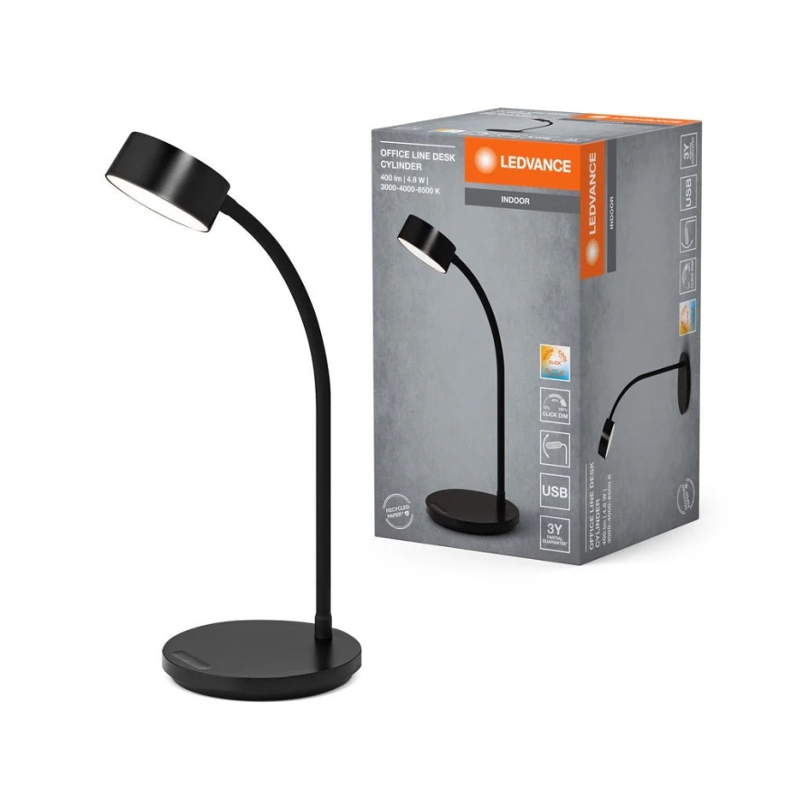 Ledvance - Lâmpada de Mesa LED tátil e dimerizável OFFICE LED/4,8W/5V 3000-6500K preta