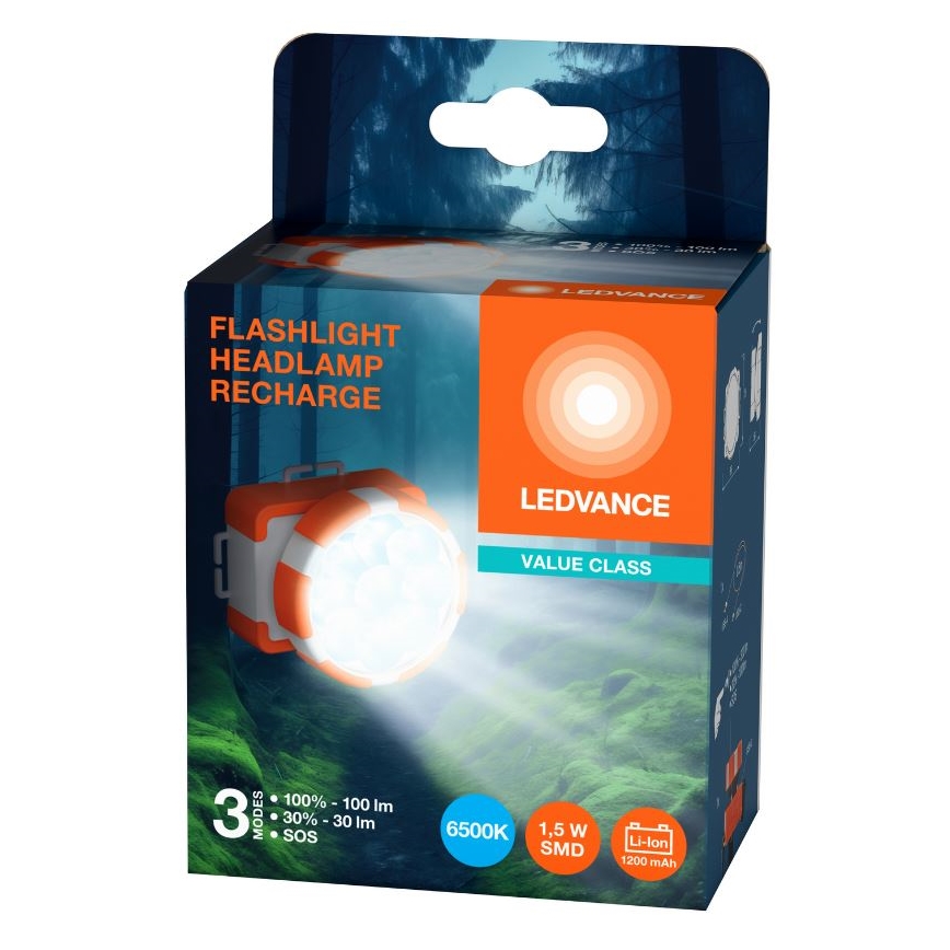 Ledvance - Lanterna de cabeça recarregável LED FLASHLIGHT LED/1,5W/5V 1200 mAh