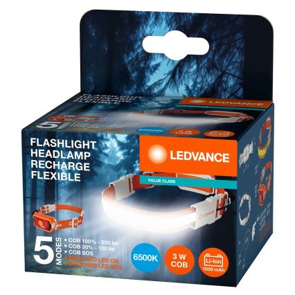 Ledvance - Lanterna de cabeça recarregável LED FLASHLIGHT LED/3W/5V 1000 mAh