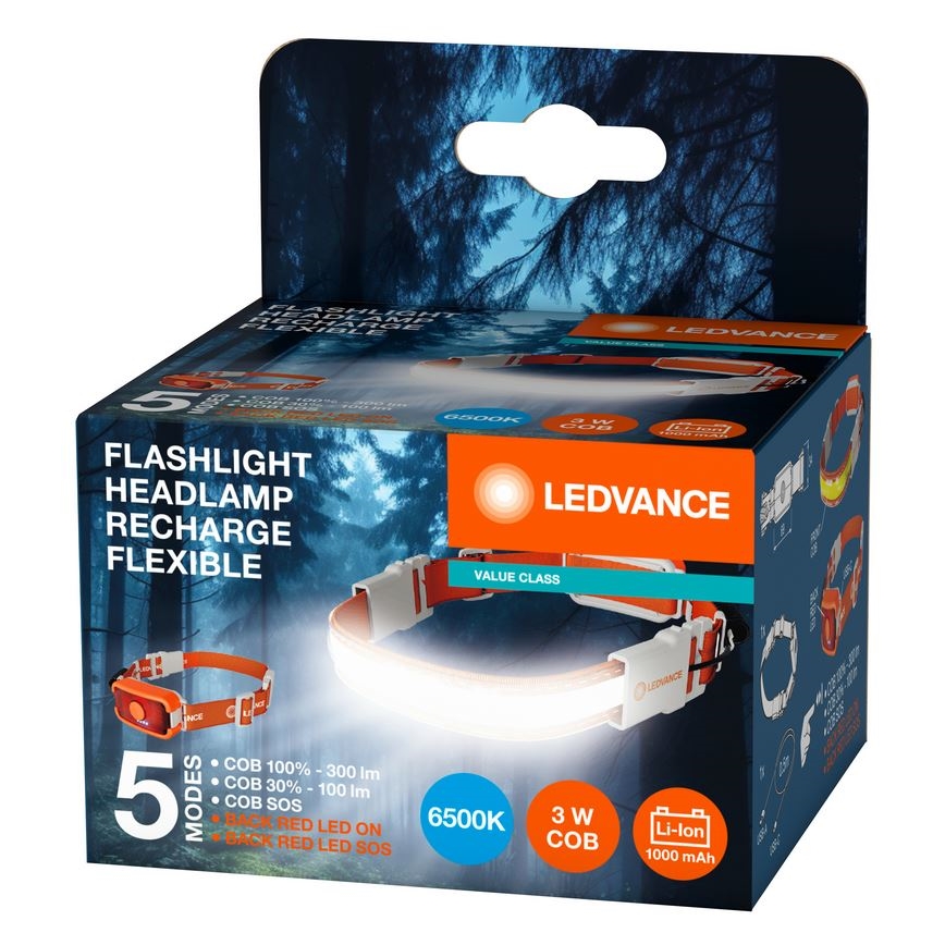 Ledvance - Lanterna de cabeça recarregável LED FLASHLIGHT LED/3W/5V 1000 mAh