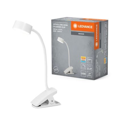 Ledvance - Candeeiro de mesa LED regulável por toque com clip CYLINDER LED/4,8W/5V 3000-6500K branco